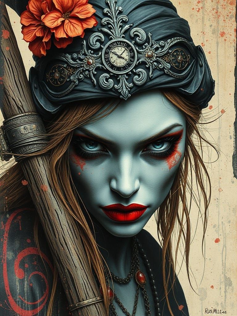 Beautiful Witch Detailed Realistic Collotype Art