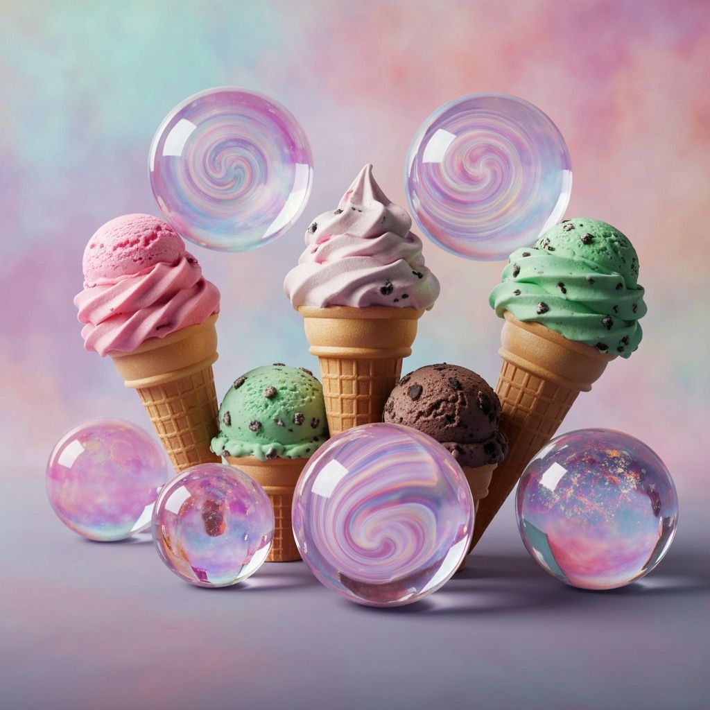 Crystal Ball Ice Cream Cones in Fantasy Art Style