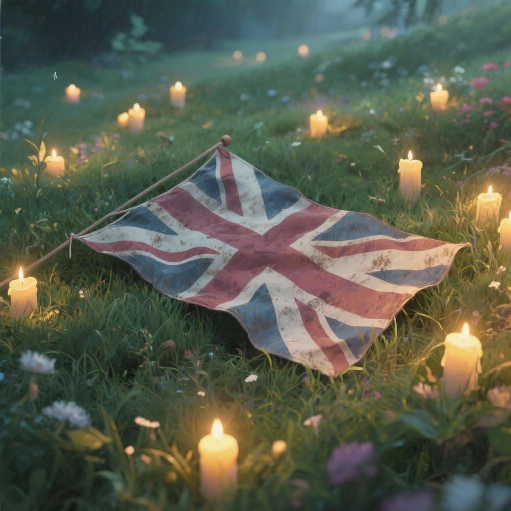 Union Jack Flag in Meadow with Candles