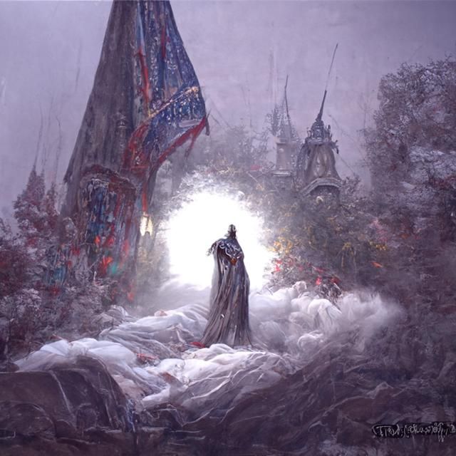 Shadow Knight in Ethereal Fantasy Landscape