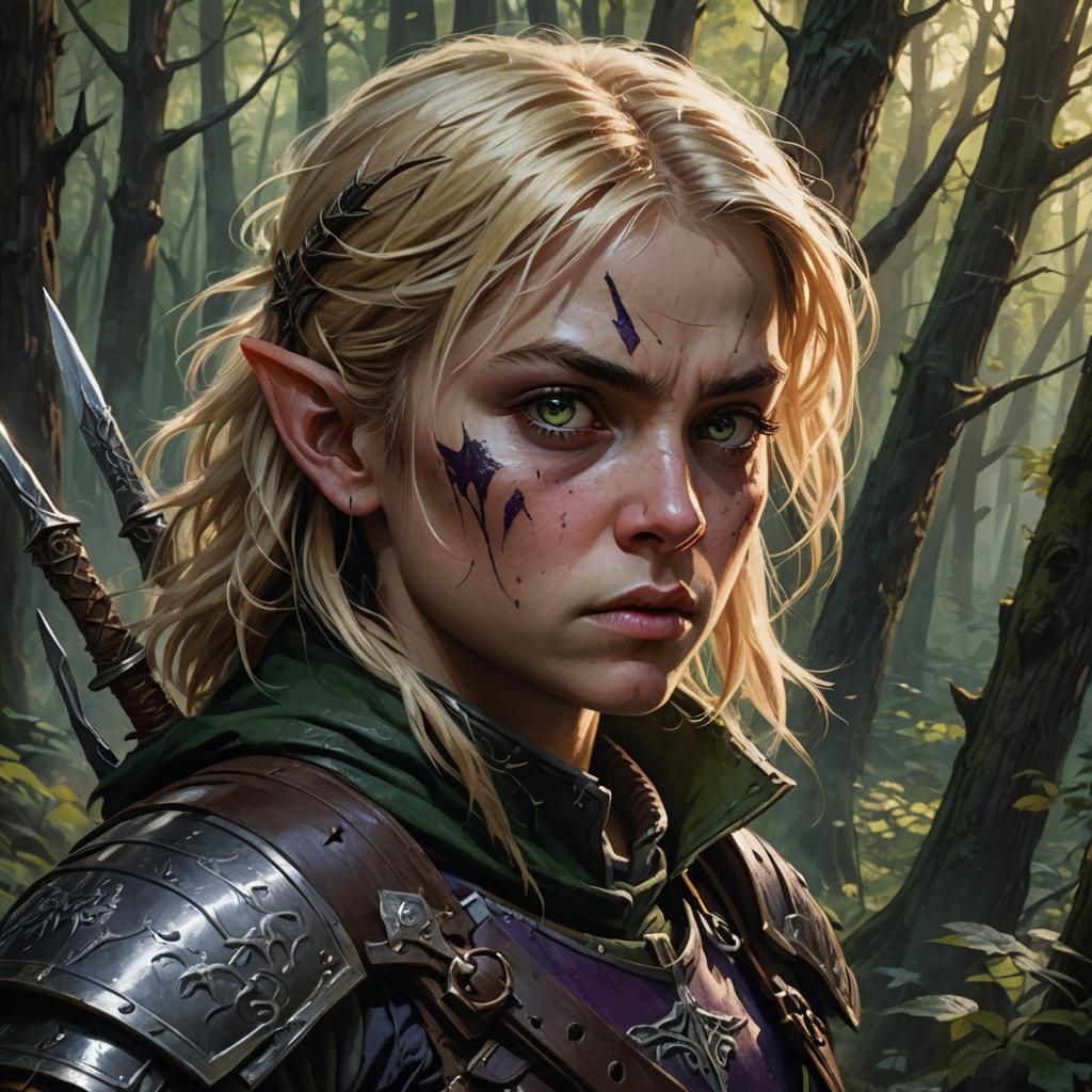 Halfling Assassin in Forest, Oil Painting Fantasy Art