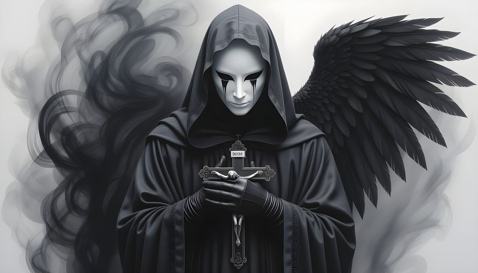 Monochromatic Charcoal Drawing of Androgynous Figure with Wi...