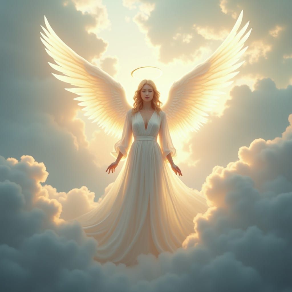 Divine Angel of Hope in Ethereal Cloud Realm