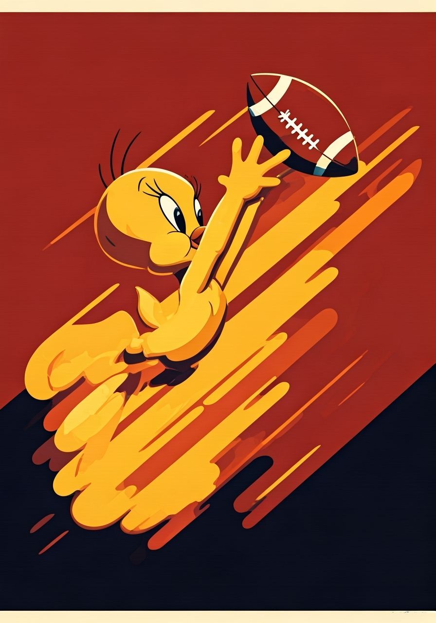Tweety Bird Catches Football in Dynamic Illustration