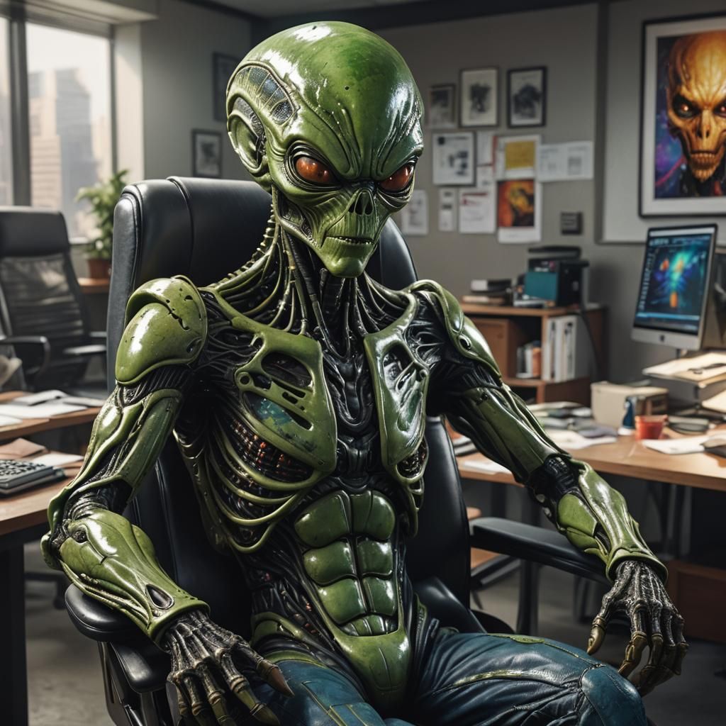 Hyperrealistic Alien in Office Concept Art