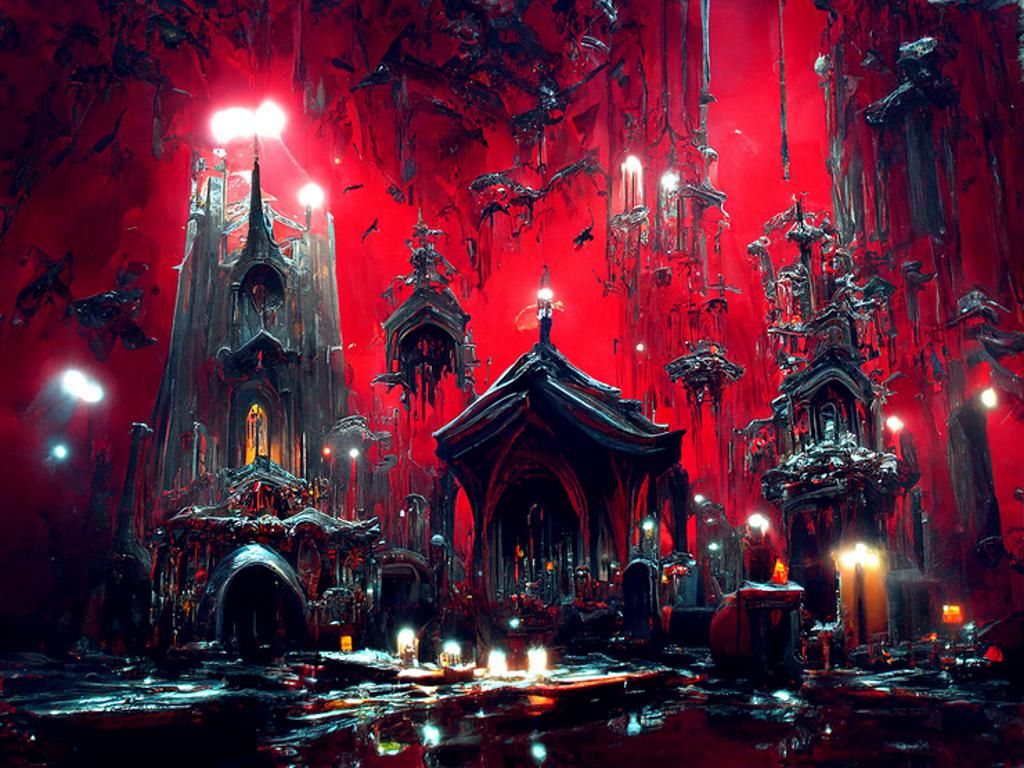 Evil Cathedral at Night: Detailed Photorealistic Painting
