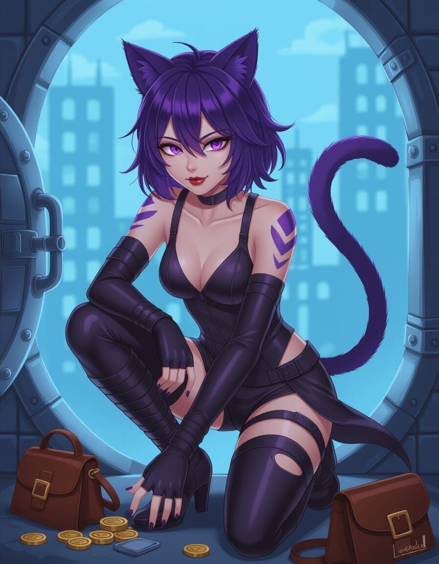 Cat Burglar Woman in Anime Semi-Realism Style