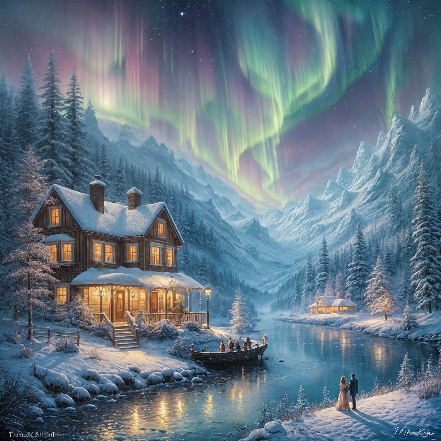 Romantic Date Under Northern Lights in Ethereal Style