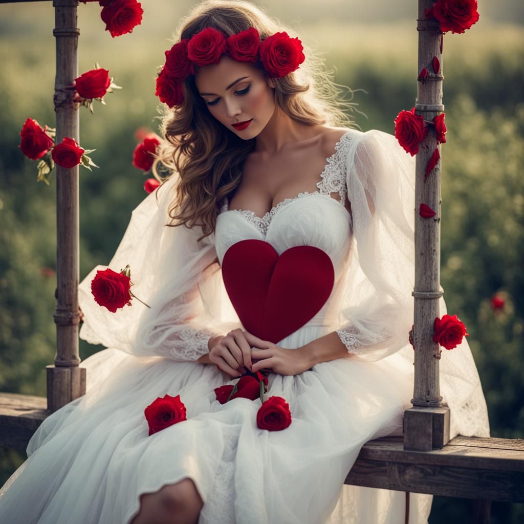Country Style Woman with Rose Crown on Swing