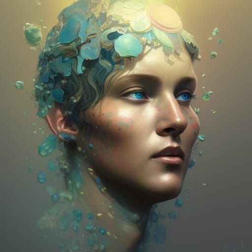 Detailed Portrait of Mother Earth in Art Nouveau Style