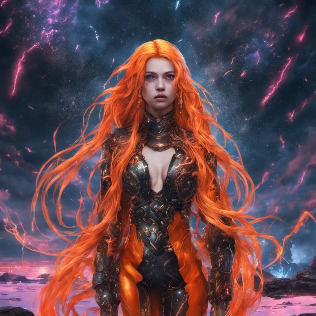 Anime Woman with Orange Hair on Throne