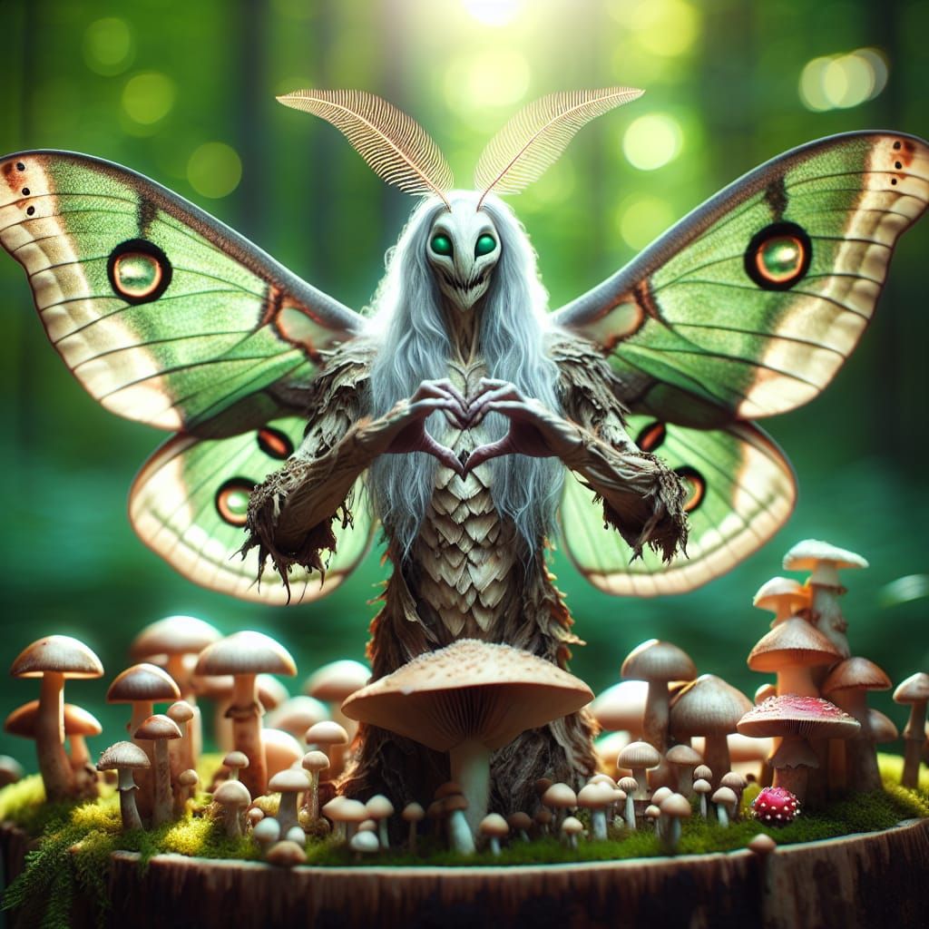 Moth Druid with Glowing Wings in Forest