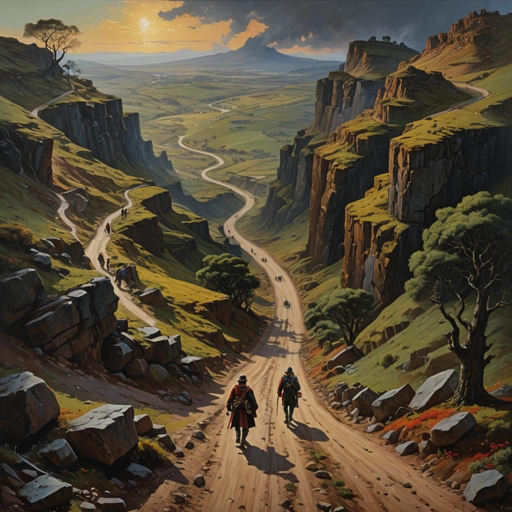 Utopian Fork in the Road as Oil Painting