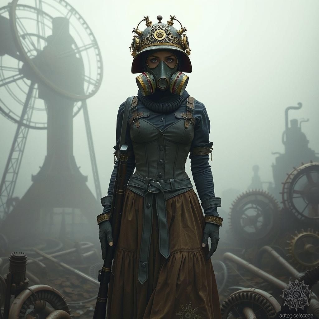 Steampunk Soldier in Ruined Landscape