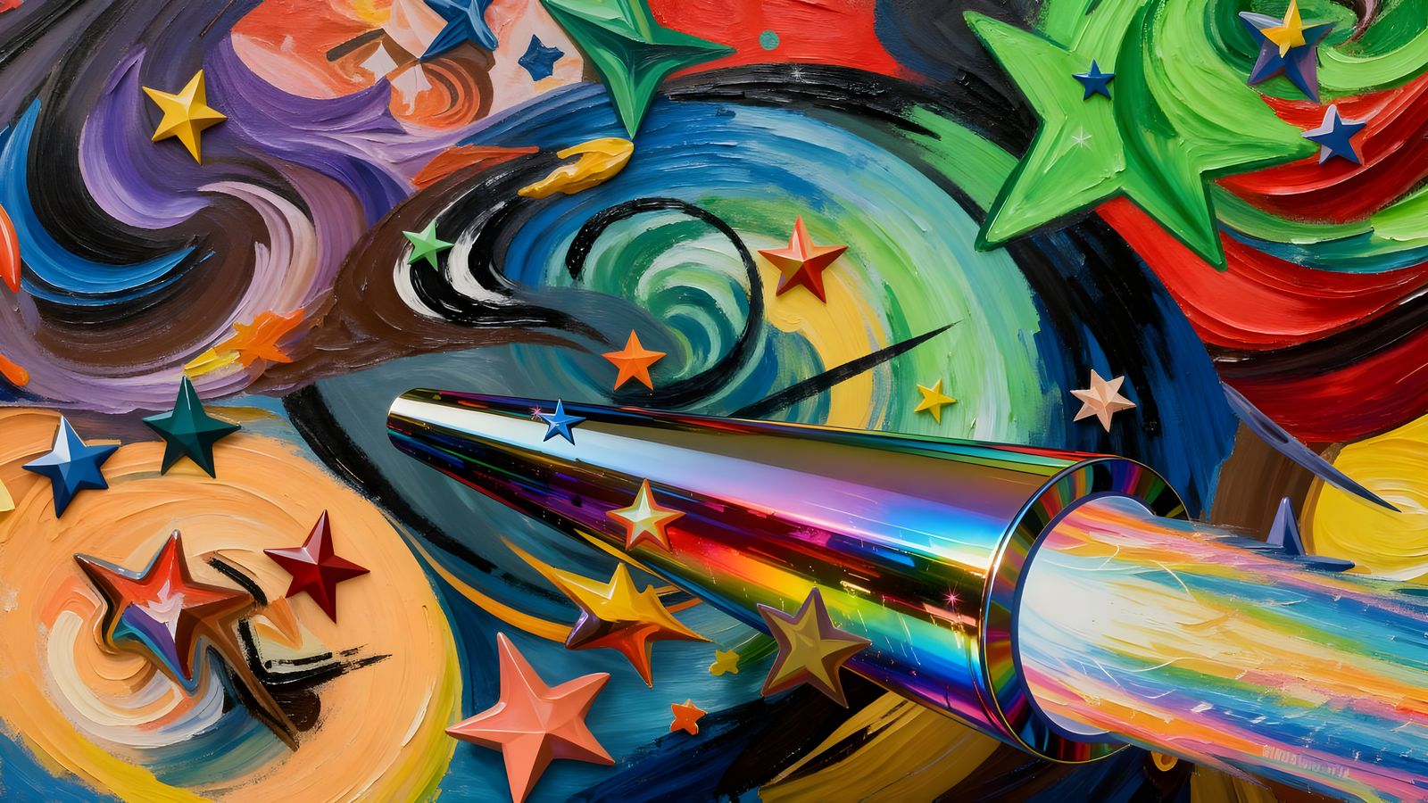 Sleek Rainbow Cylinder with Vortex Exhaust in Impasto Oil St...