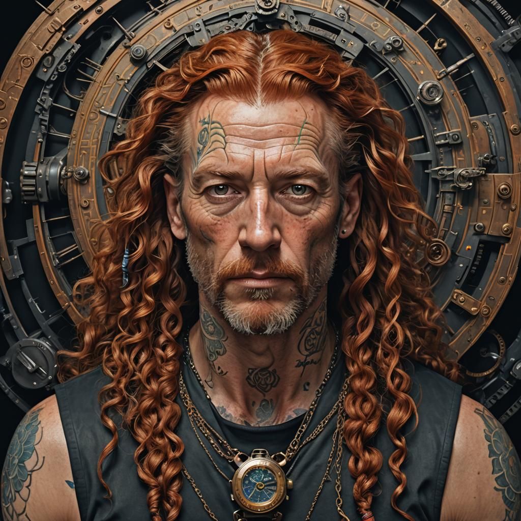 Futuristic Man with Bosch Tattoos in Sci-Fi Style