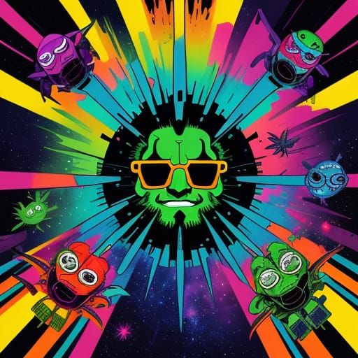 Cosmic Cannabis Cartoons: Vibrant Deep Space Marijuana Illus...