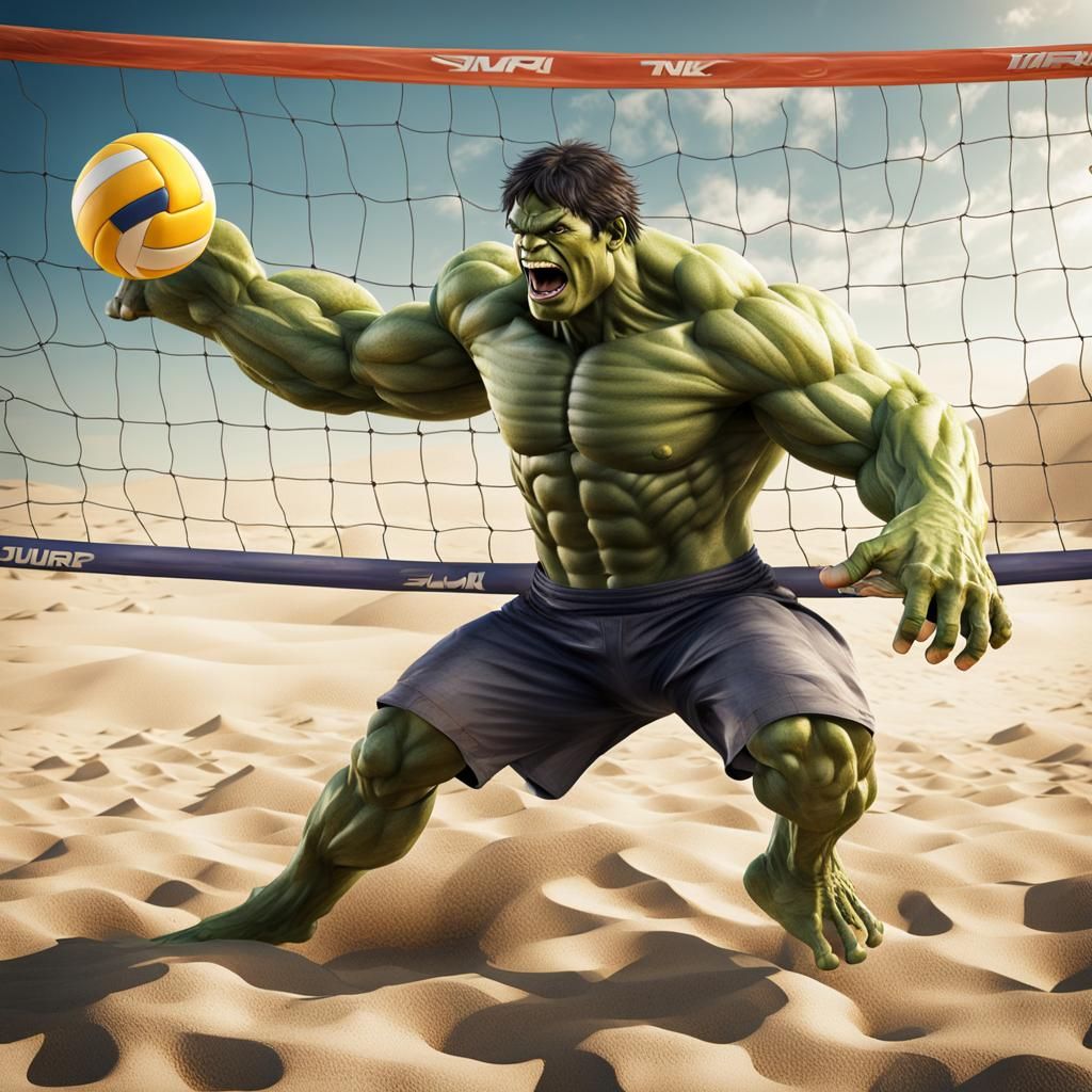 The Hulk Plays Volleyball on the Beach