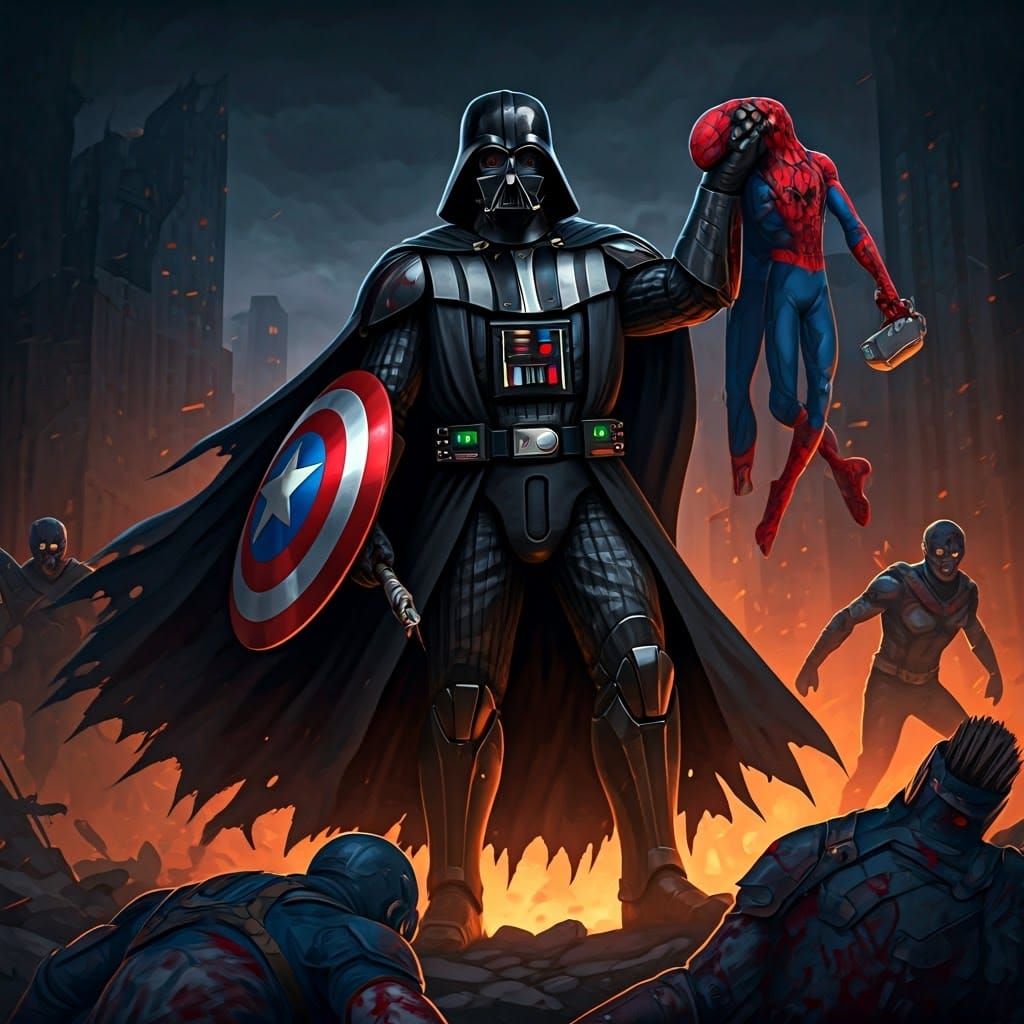 Darth Vader vs. Marvel Zombies in Anime Style