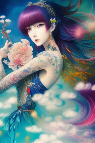 Woman Opening Chakras in Colorful Ink Flow