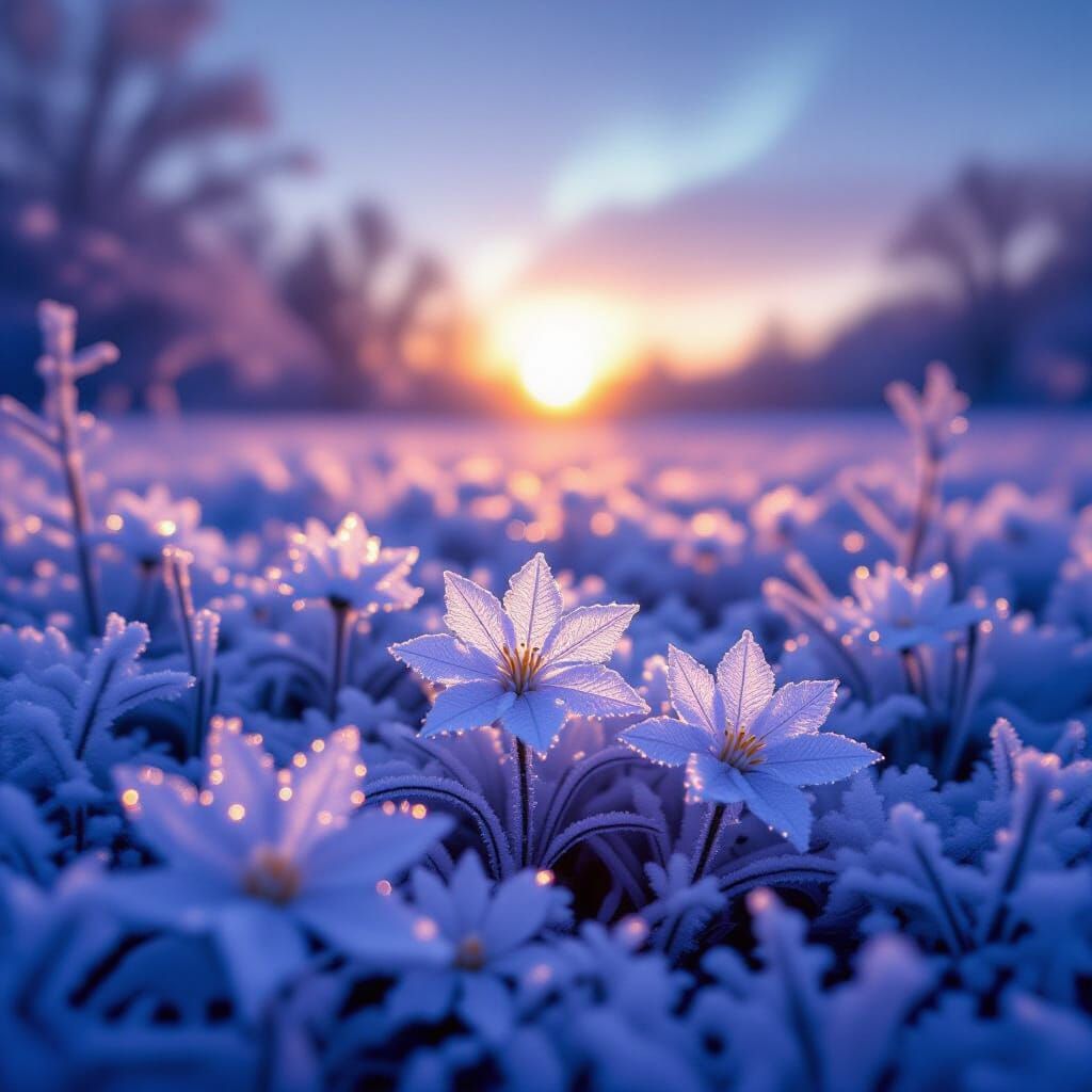 Crystalline Ice Flowers Bloom in Ethereal Twilight