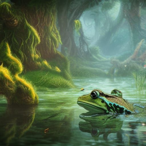 Frog in Pond: Detailed Matte Painting