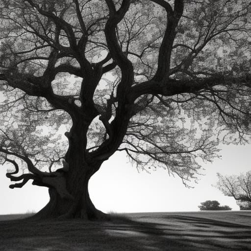 Lone Oak Tree in Natural Light, Sharp Focus