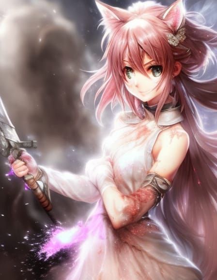 Cat Girl Baker with Particle Effects in JRPG Style