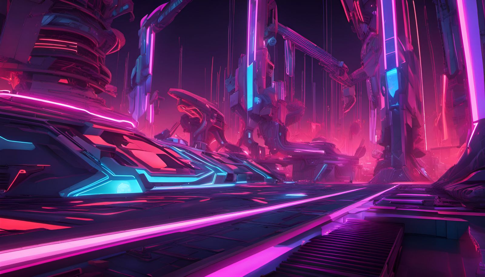 Abstract Neon Geometrics in Vaporwave Style