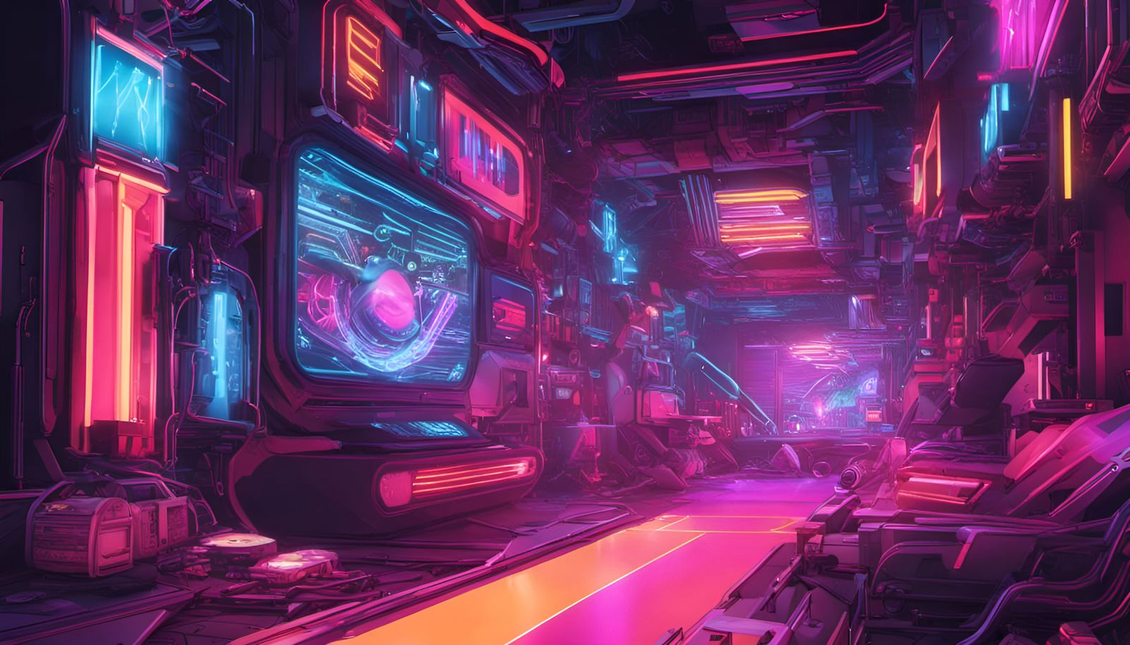 Abstract Neon Geometrics in Vaporwave Style