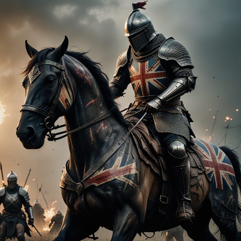 Knight Fighting on Warhorse in Hyperrealistic Tattoo Style