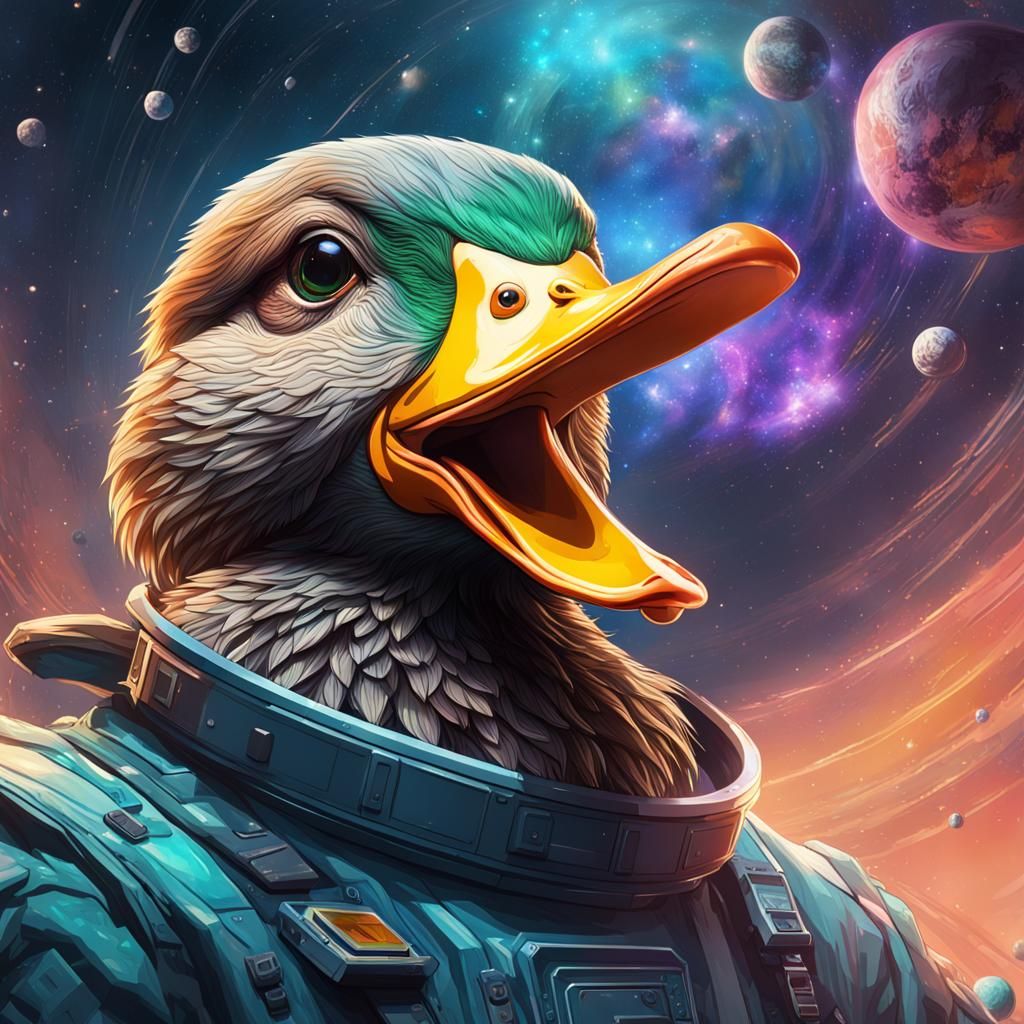 Duck in Space: Detailed Sci-Fi Portrait