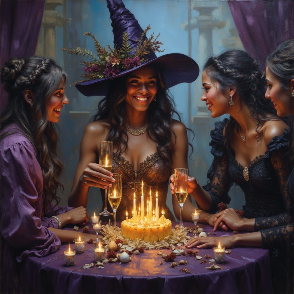 African American Witch's Surprise Birthday Party in Oil Pain...