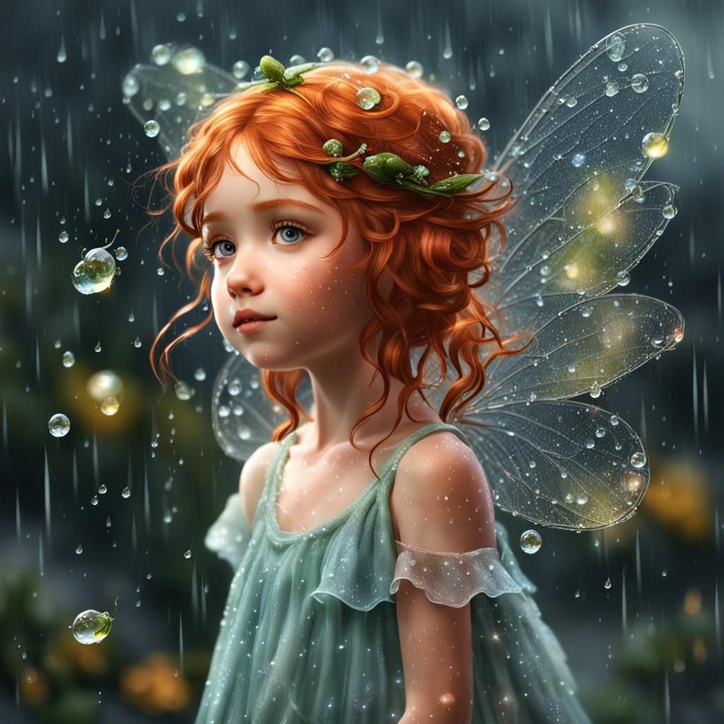 Auburn-Haired Fairy Dancing in the Rain