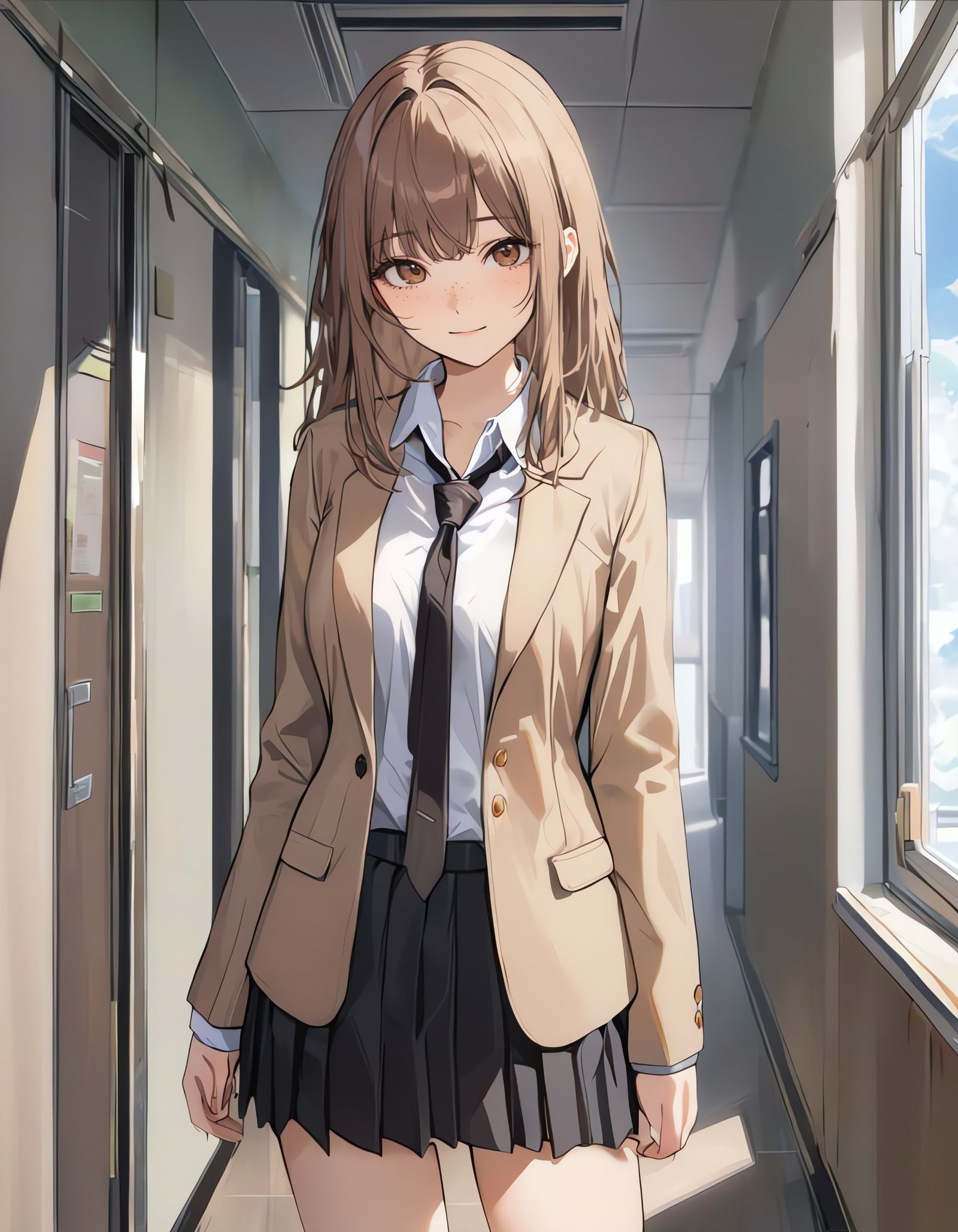 A Young Girl in a School Hallway, Smiling with a Cowboy's Co...