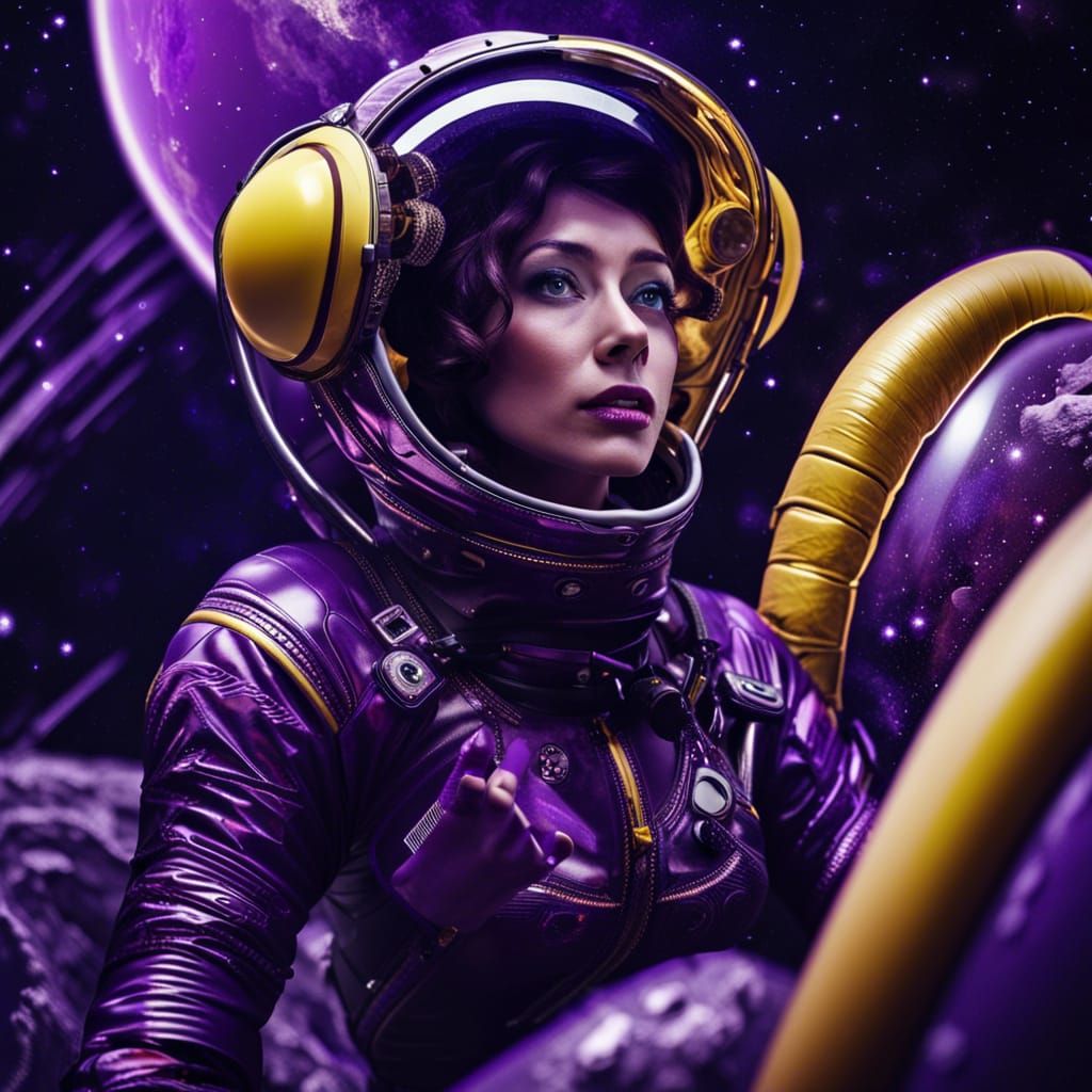 Woman in Spacesuit Orbiting Alien Planet in HDR