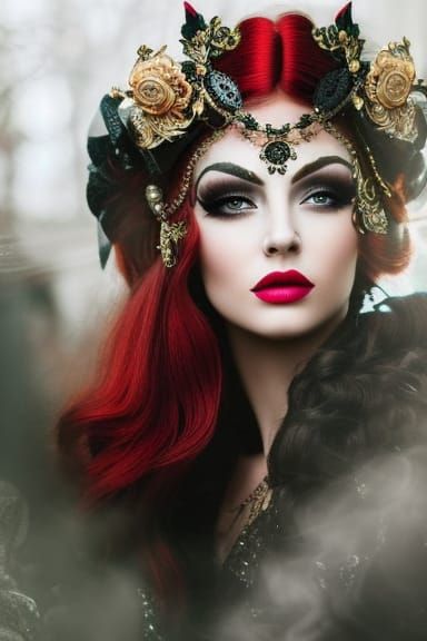 Redhead with Filigree Mask in Rococo Fantasy Style