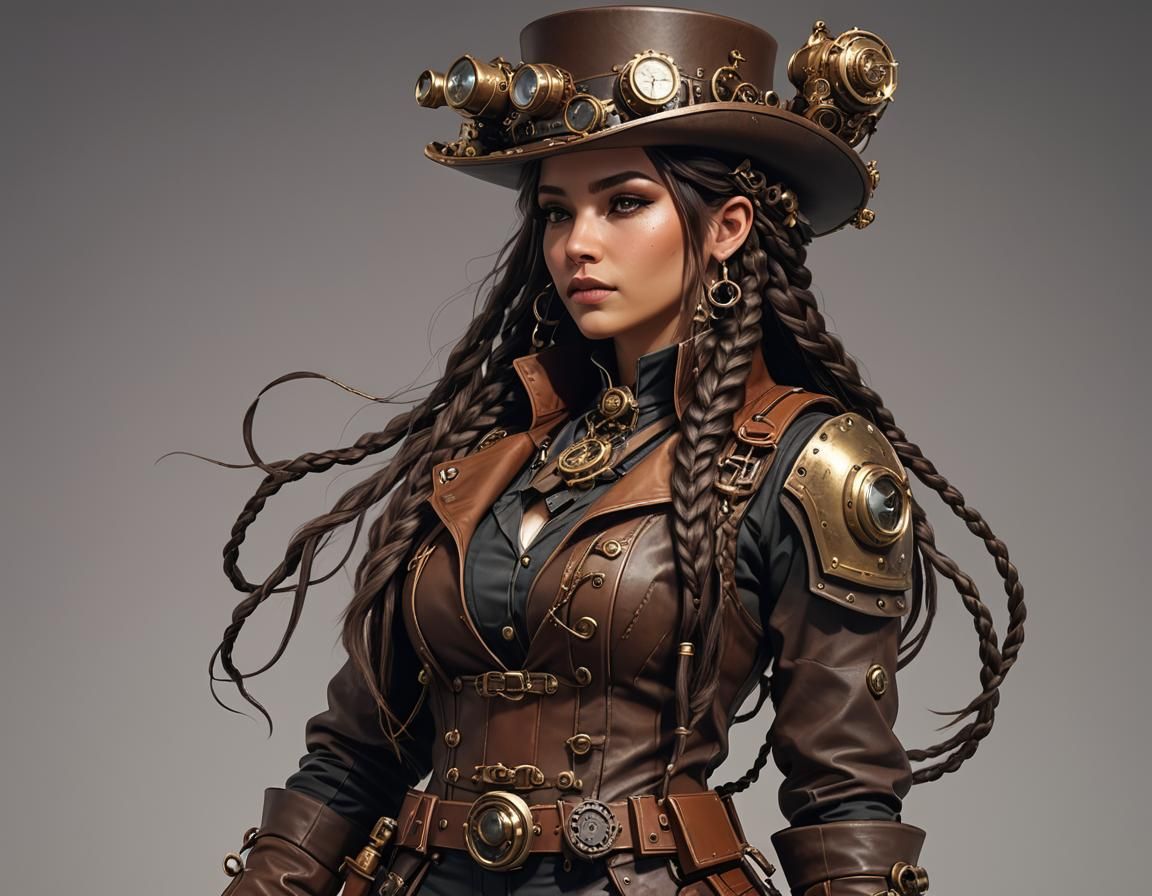 Steampunk Adventurer with Mechanical Top Hat