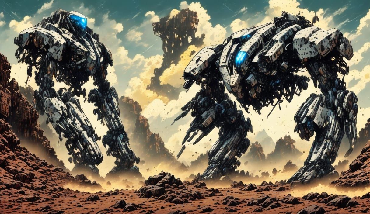 Realistic Mecha in Arid Canyon Landscape