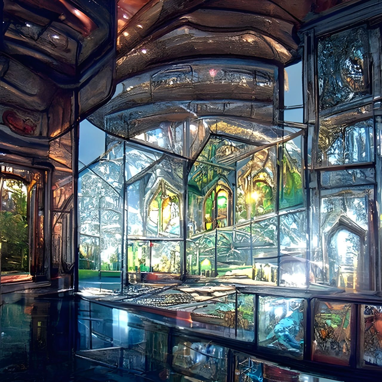 Refractive Glass Castle: A Gothic Atompunk Vision