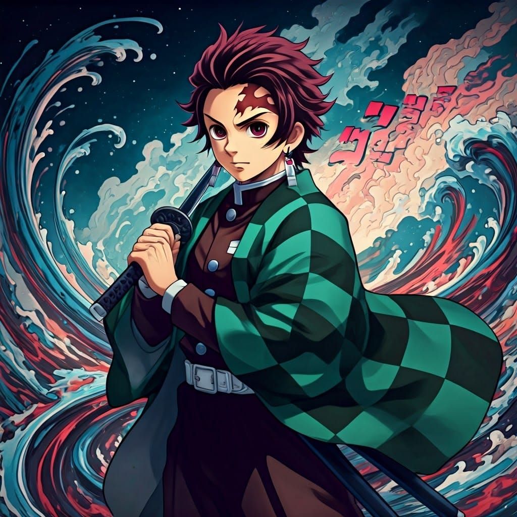 Tanjiro, Heroic Demon Slayer in Vibrant Japanese Landscapes