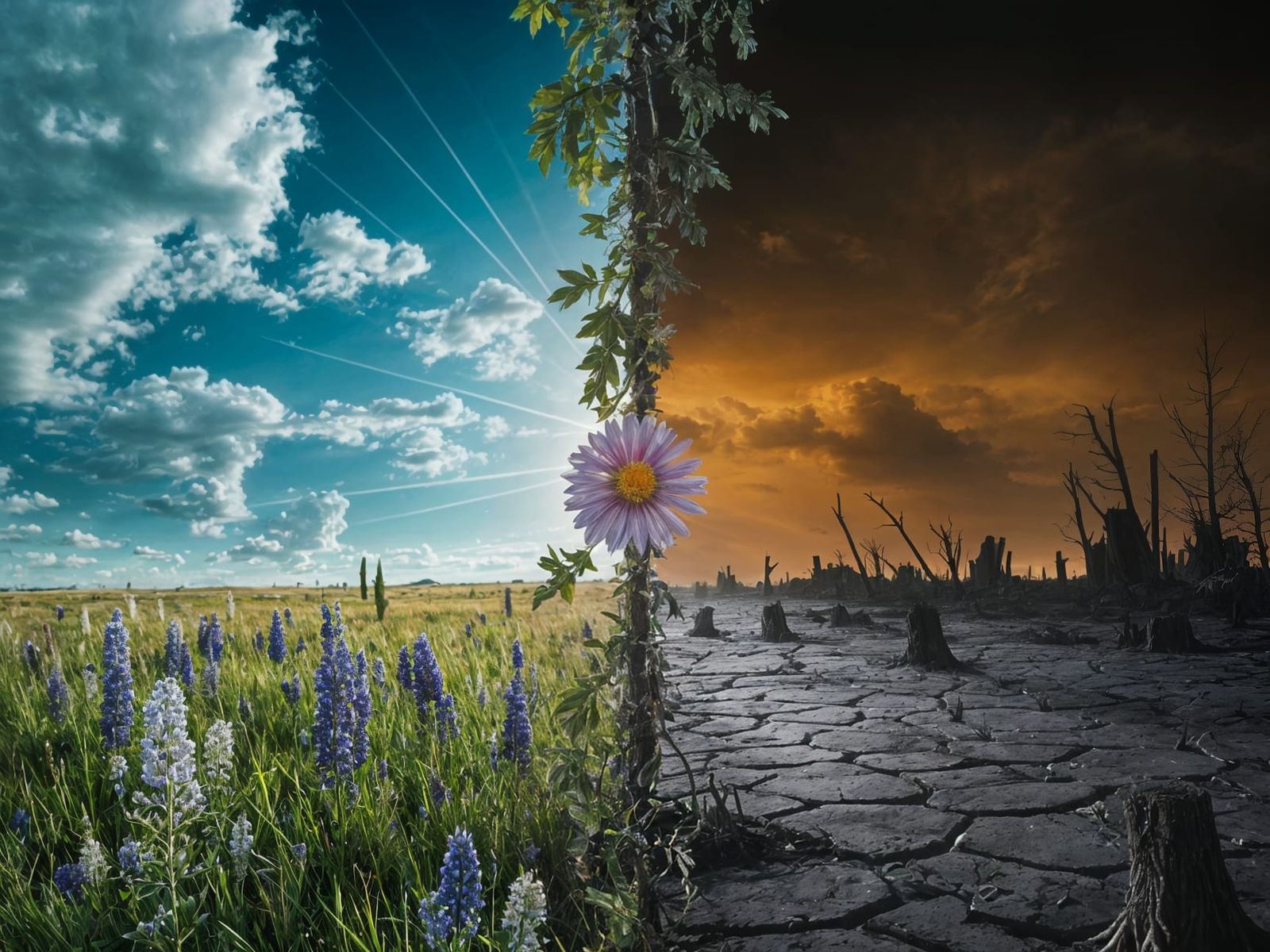 Contrasting Worlds: Meadow and Wasteland in Hyperrealism