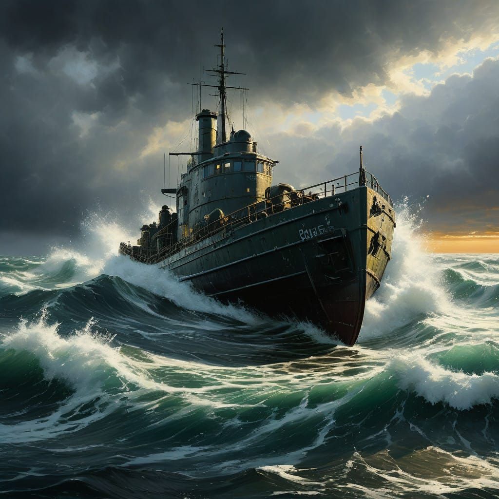 German U-boat Rises Swiftly into Ominous Skies