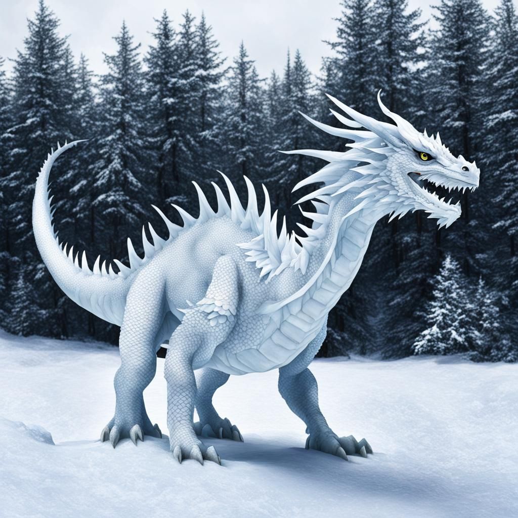 Majestic White Snow Dragon Generated by AI