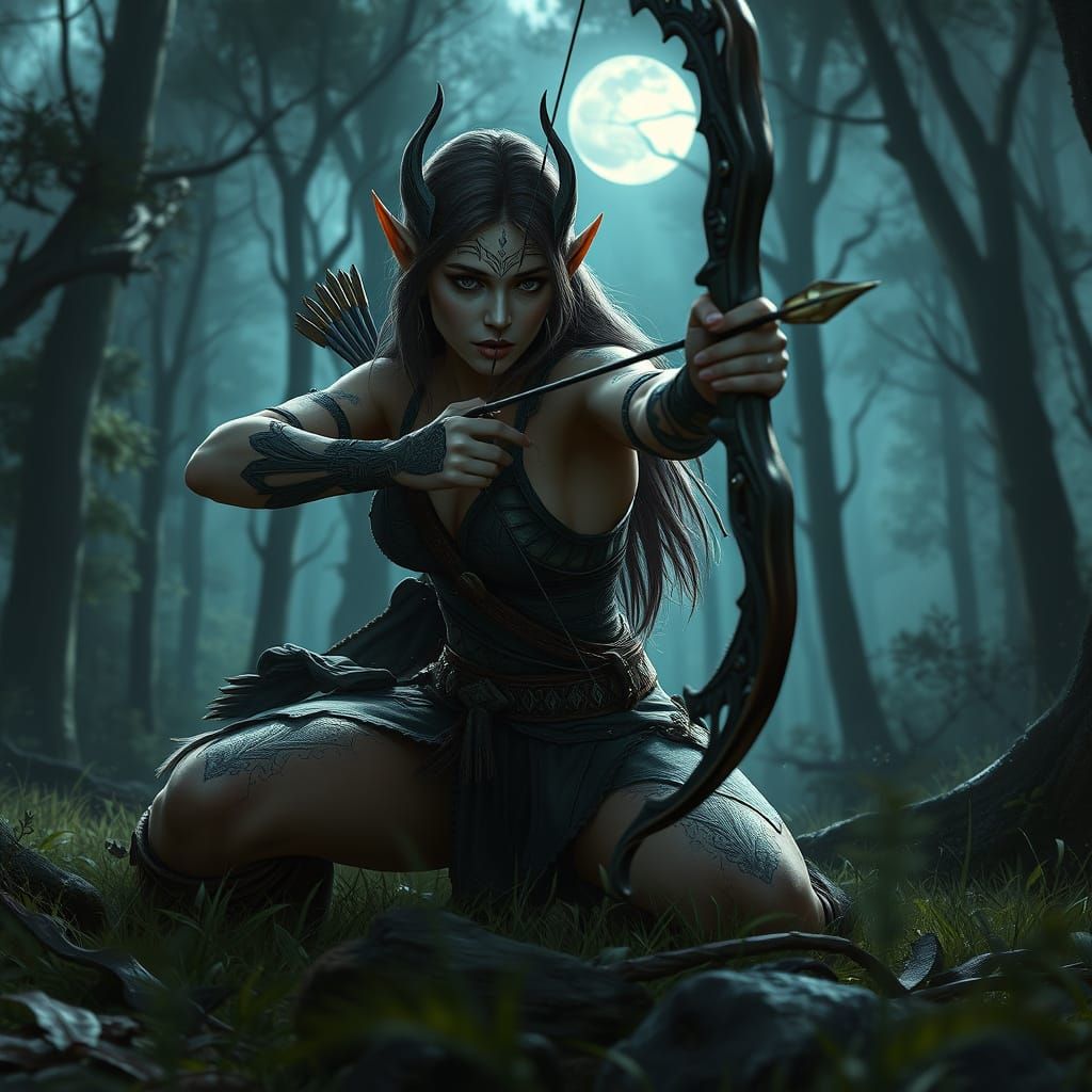Moonlit Huntress in Tribal Markings