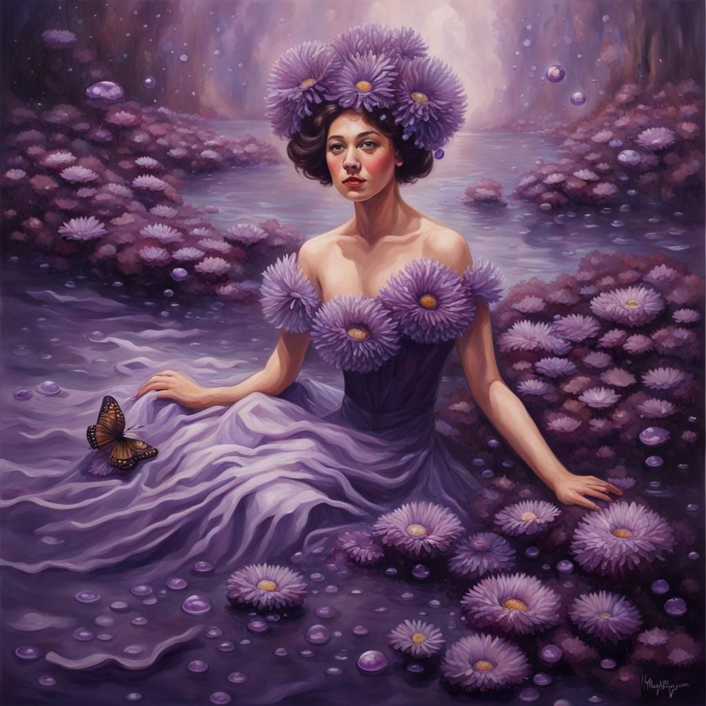 Giant Purple Flowers and Fashion in Frottage Style