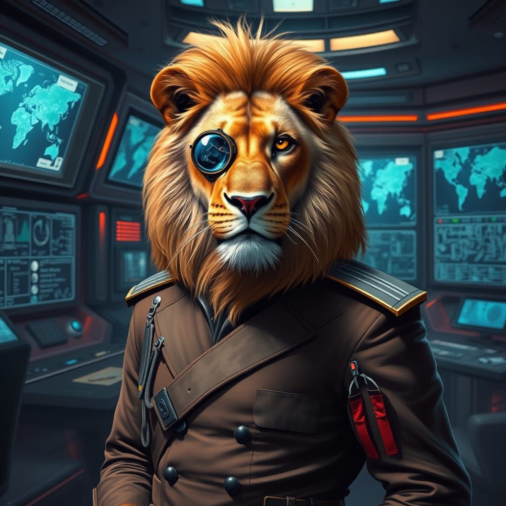 Lion General in Futuristic War Room
