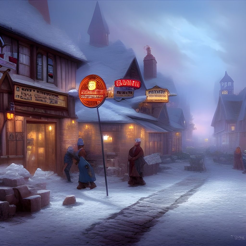 Festive Town: Taverns Warm, Graves Frosty, Matte Painting