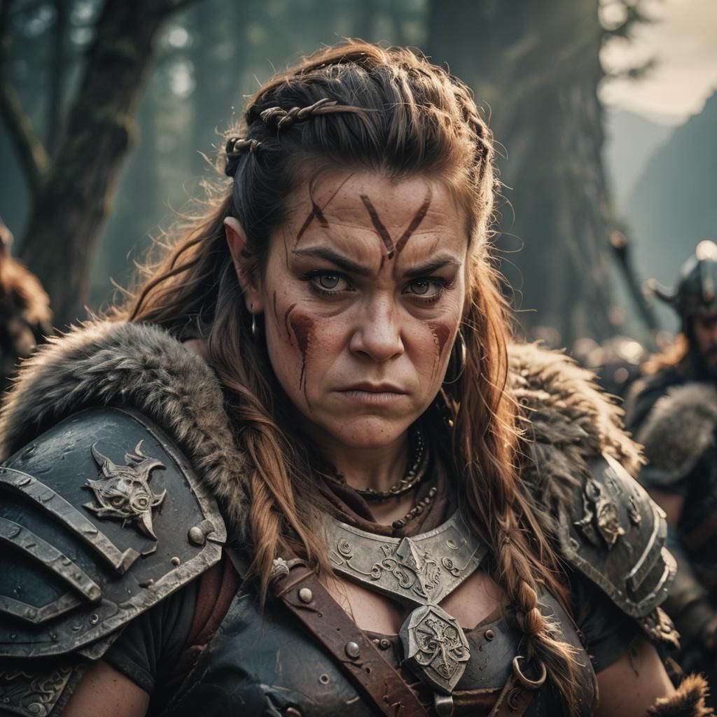 Cinematic Portrait of a Female Dwarf Barbarian