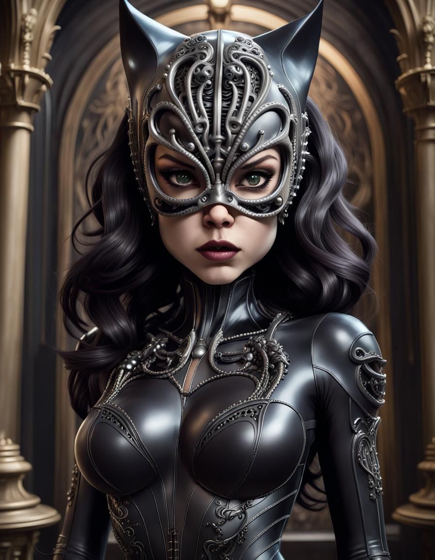 Lovecraftian HR Giger Catwoman in Filigree Latex